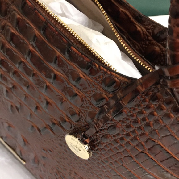 SOLD BRAHMIN LG ELAINE DOME BROWN CROC SATCHEL - Picture 9 of 10